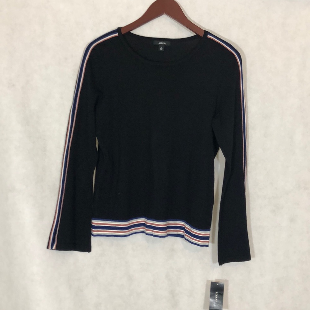 ALFANI Retro Stripe Long Sleeve Pullover Sweater